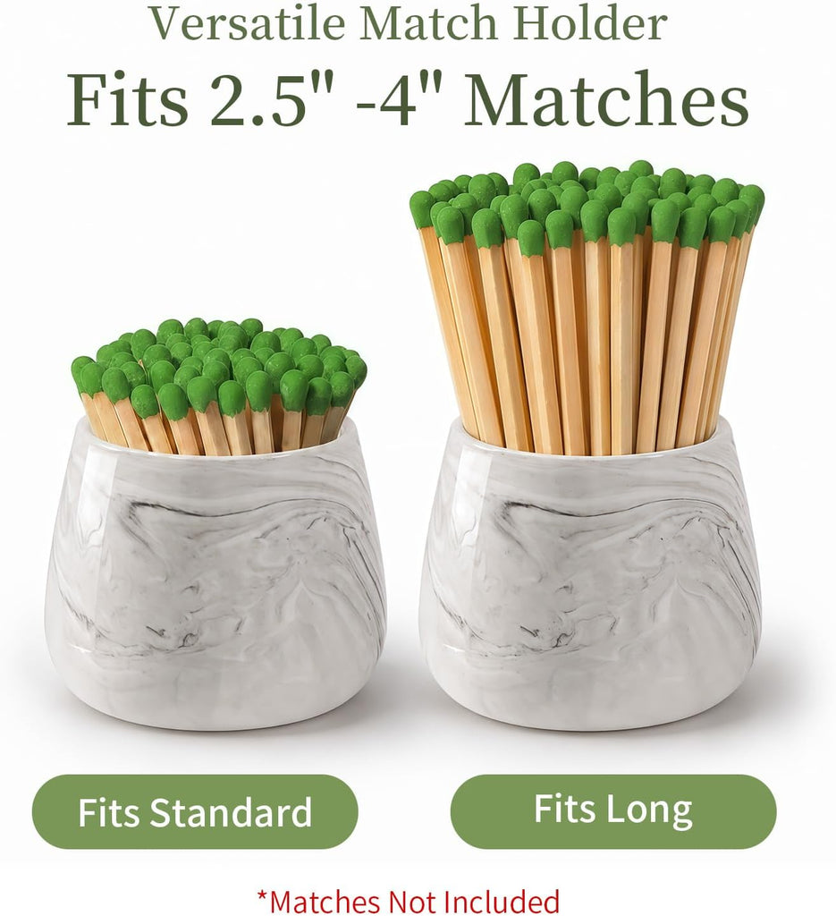 Marble Ceramic Match Holder with Striker Decorative Jar - Set of 2