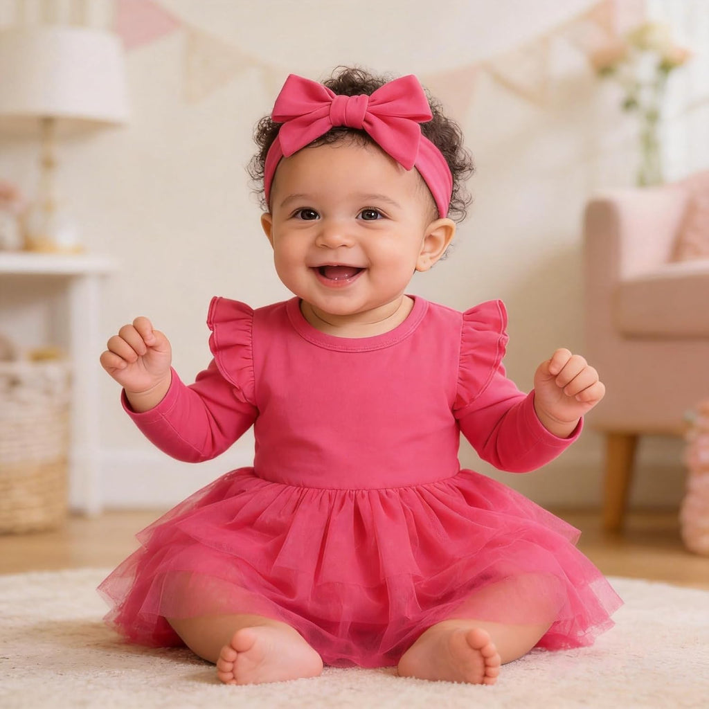 Baby Girls Tulle Romper Ruffle Long Sleeve Tutu Dress