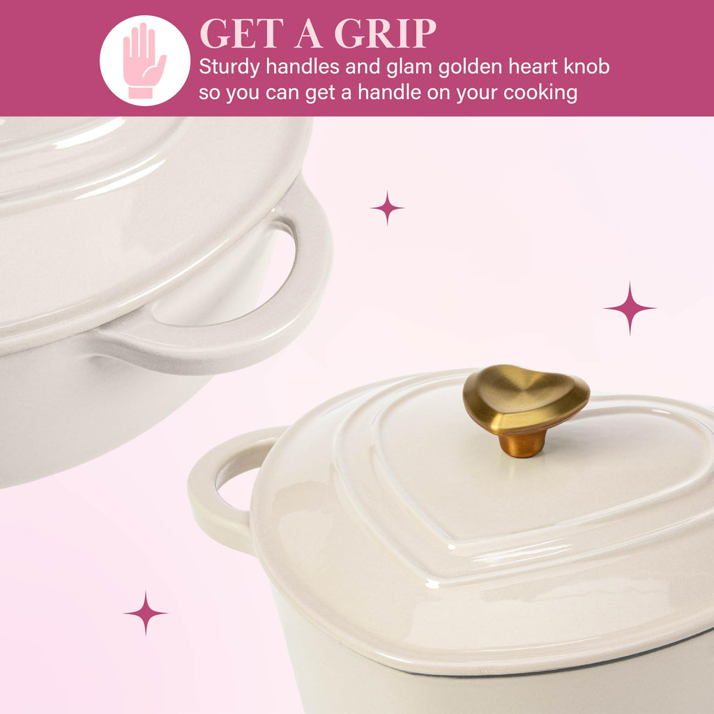 Enameled Cast Iron Dutch Oven Pot with Lid, Heart-Shaped Dutch Oven, Durable Cast Iron Pot with Dual Handles, Oven