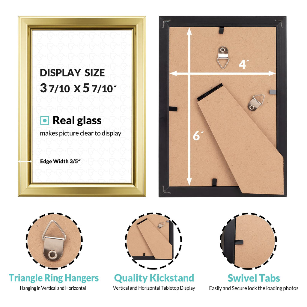 4x6 Picture Frames (6 Pc, Gold) Simple Designed Photo Frame with High Definition Glass for Wall Mount & Table Top