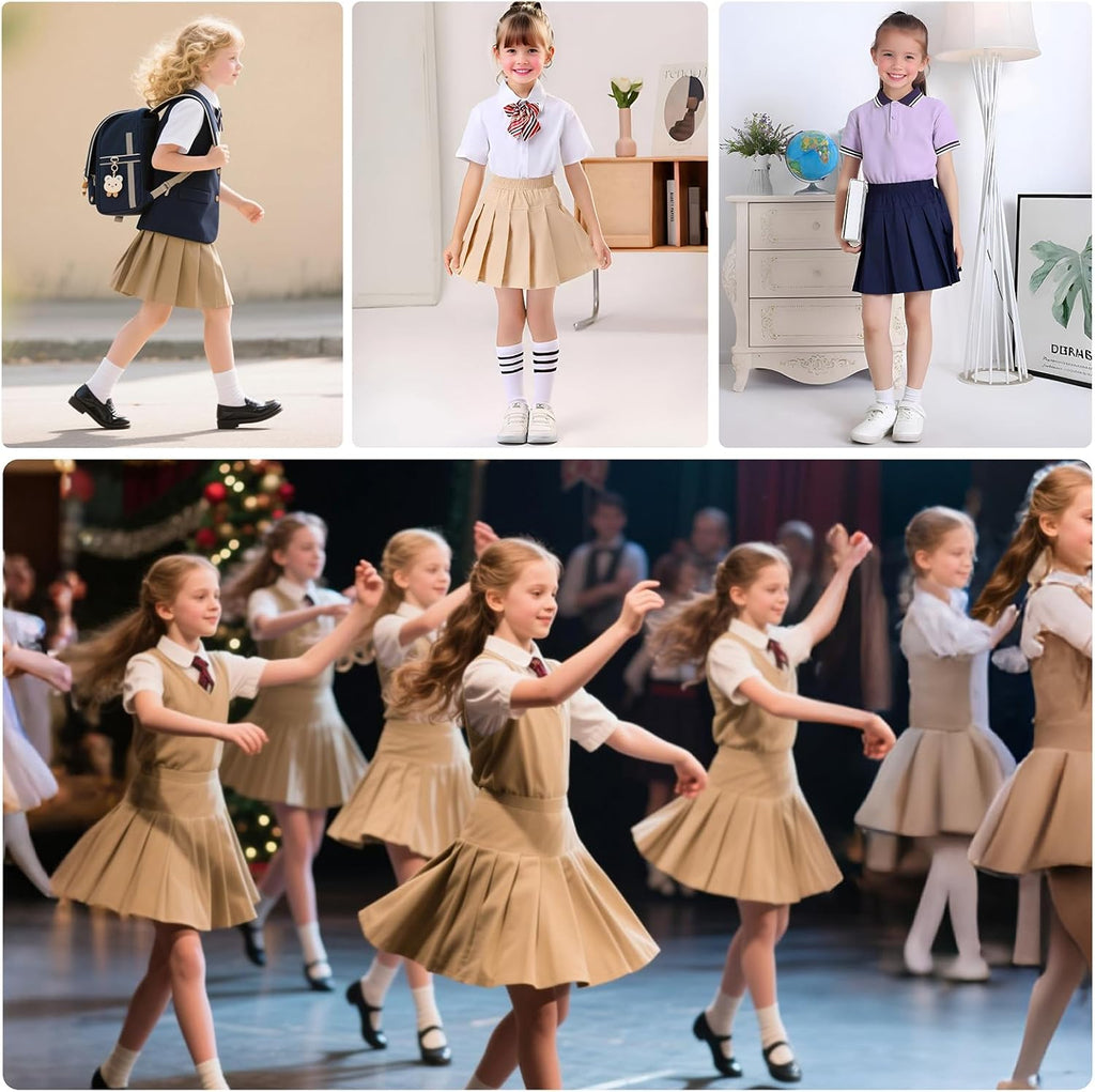 Skorts for Girls School Uniform Skirts Pleated Scooter Skirt with Shorts Pull On Kids Skort with Elastic Waistband