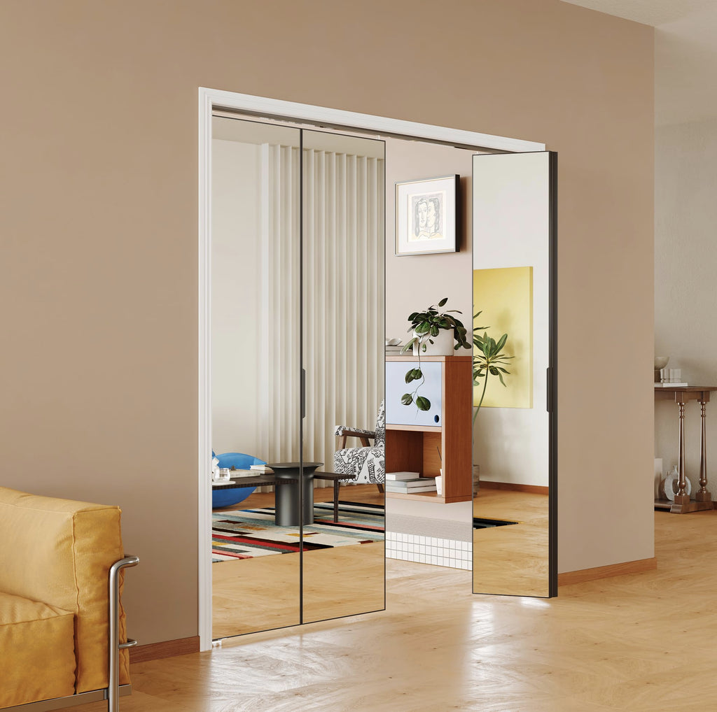 Bifold Doors, 30" x 80" Mirror Closet Doors with Complete Hardware Kit