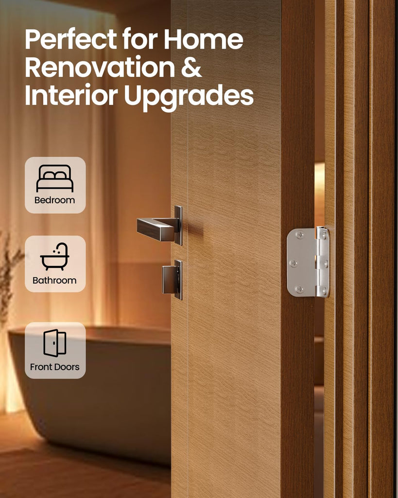 Door Hinges Brushed Nickel 30 Pack 3.5 Inch Rounded 5/8" Radius