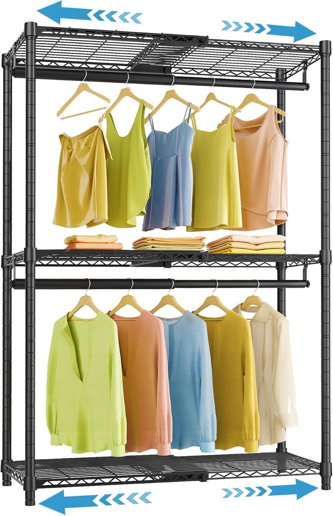 X1 Expandable Clothes Rack Heavy Duty Adjustable Closet System Black | Adjustable Shelves and Hanger Rods from 2' to