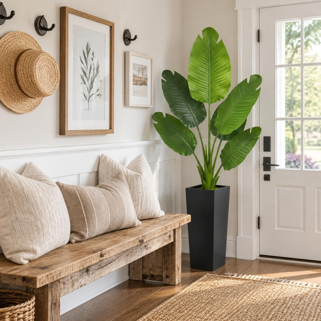 Artificial Bird of Paradise Plant 5FT Tall, Large Fake Tropical Palm Tree with 9 Realistic Banana Leaves, UV
