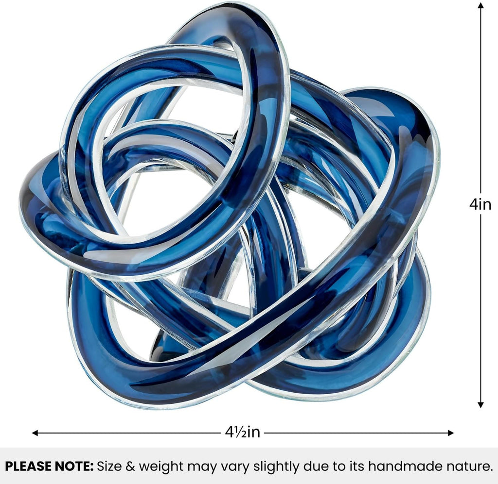 Orbit Hand Blown Glass Infinity Knot Sculpture - 4.5 Inch Glass Art Blue Knot Decor Ball Decor, Small Centerpiece