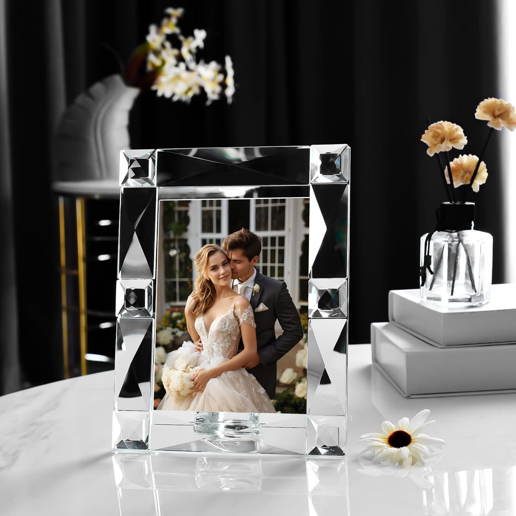 Crystal 5x7 Inch Picture Frame Sparkling Decor, Wedding Frame Tabletop Display, Display Photo 5''x 7'', Comes with