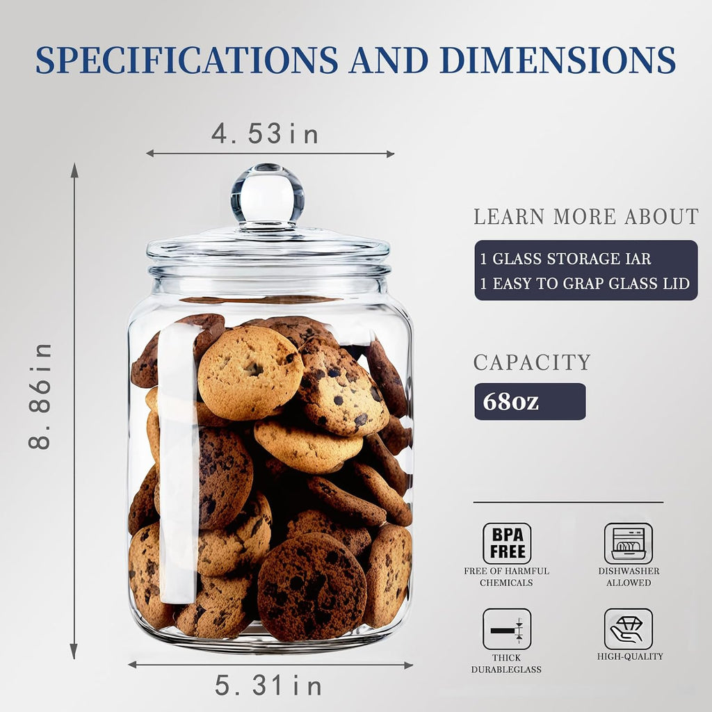 0.5 Gallon Candy Jar with Airtight Lid, Wide Mouth Cookie Jar