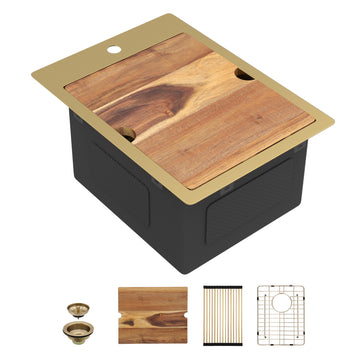 14"x19" Gold Bar Prep Sink Drop In Top Mount Workstation