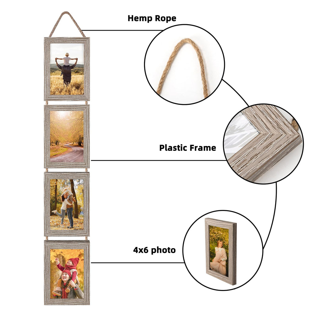 4x6 Hanging Collage Picture Frames Set of 2, 8 Opening Vertical Frame Made to Display 4 by 6 Inch Photo for Wall