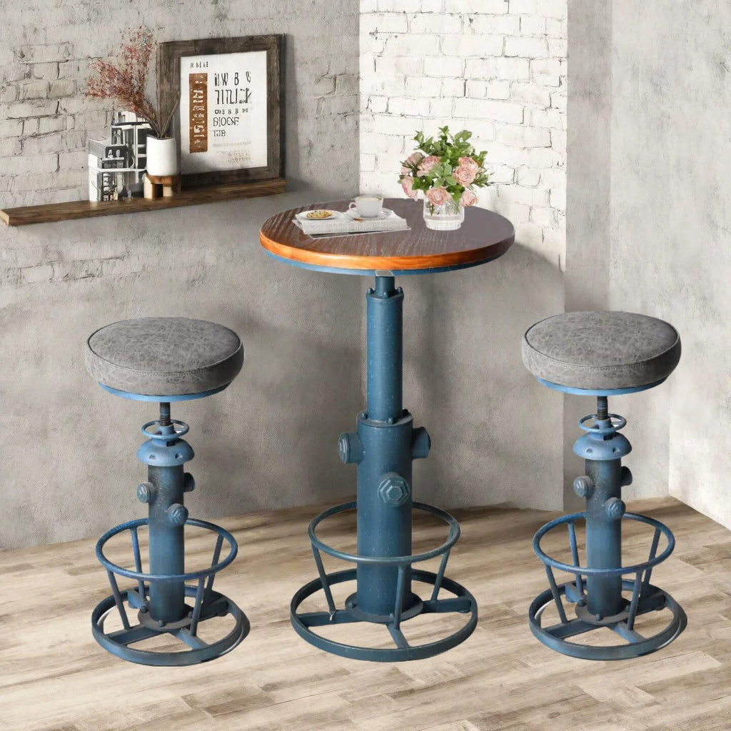 Antique Industrial Round Bottom Adjustable Height Cafe Coffee Retro Vintage Stylish Water Pipe Design Pub Kitchen Bar
