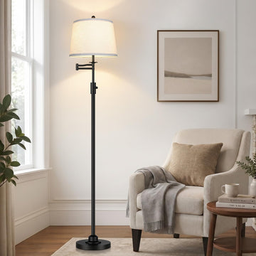 Dimmable Floor Lamp with 350° Swing Arm, 9w Bulb Included, Matte Black