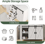 47.2 Inch Bathroom Vanity with Sink Combo, Farmhouse Sliding Barn Door Bathroom Vanity Cabinet