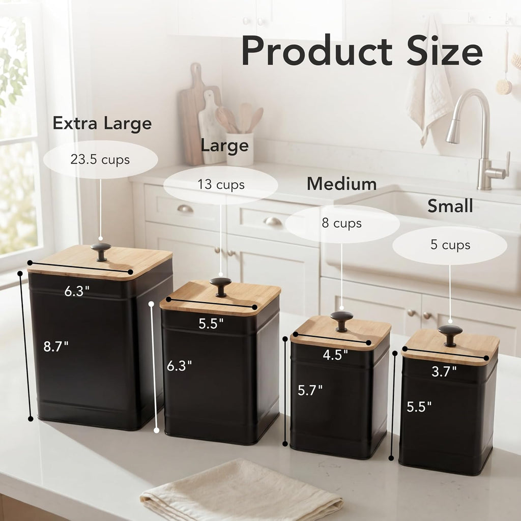 Kitchen Canisters, Airtight Canister Sets Counter, Kitchen Canisters for Countertop, Coffee Tea Sugar Flour - Set of 4