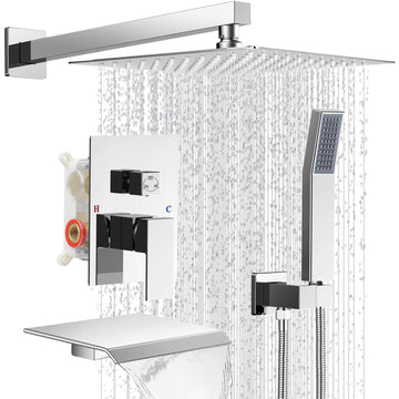 10" Rain Shower Faucet Set with Tub Spout, Chrome