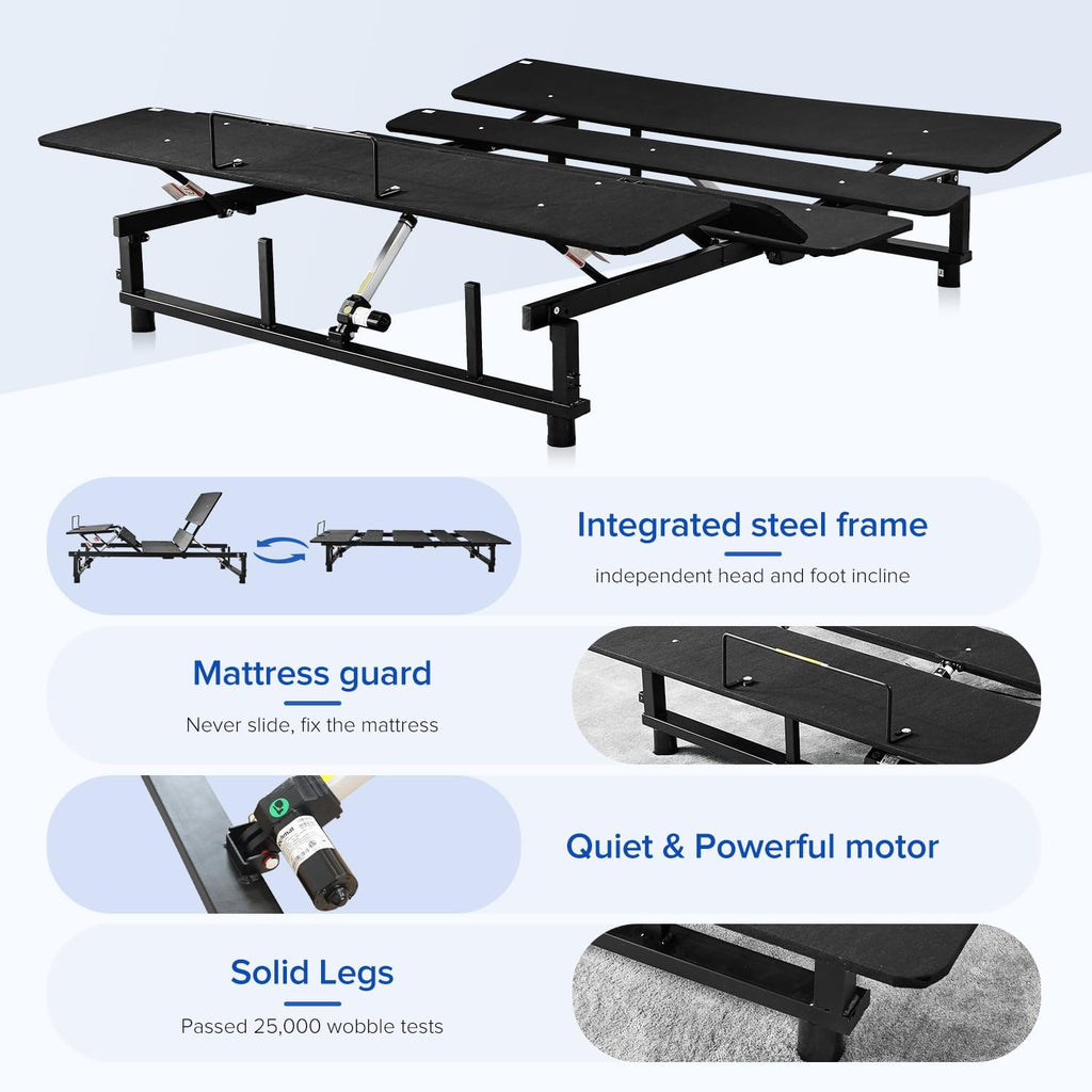 Adjustable Bed Frame, Head and Foot Lift, Ergonomic Electric Bed Base, Head and Foot Incline, Zero Gravity Bed