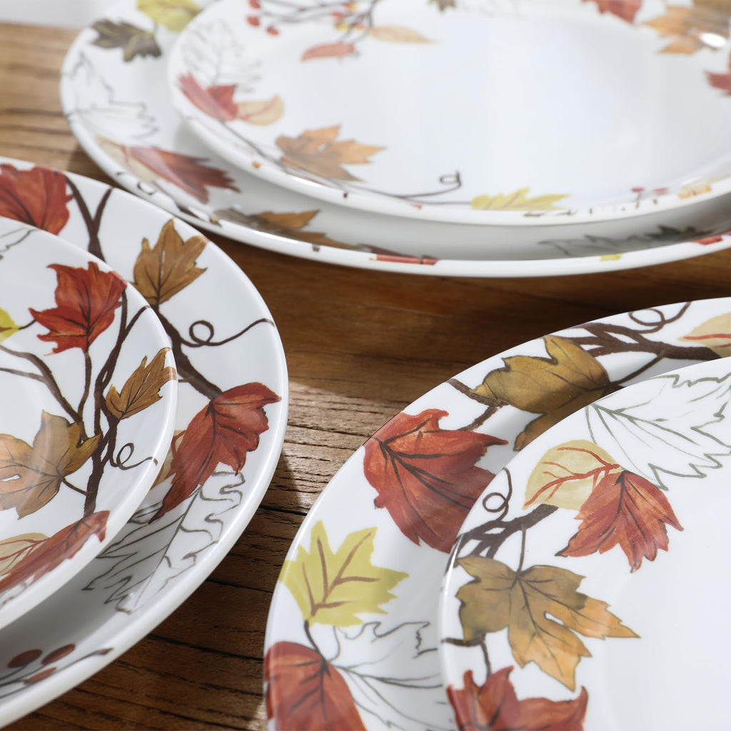 Melamine Dinnerware Set for 4, 12-Piece Fall Dishes, Yellow Maple Leaves