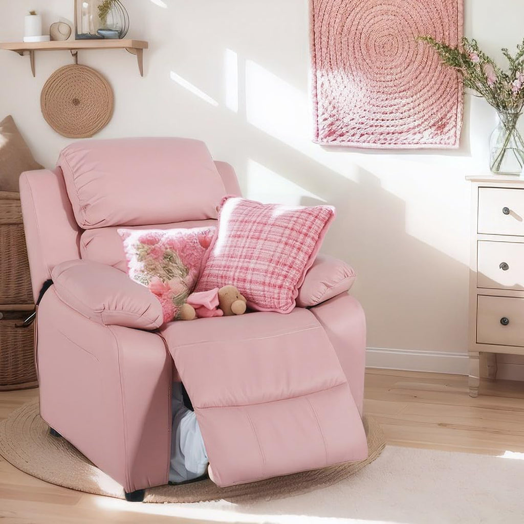 Kids Recliner Chair Storage Arms Reclining Toddler Push Back Sofa Ages 2-8