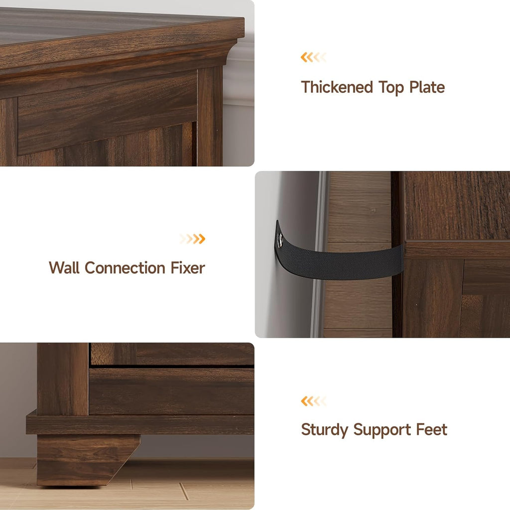 63 Inch Buffet Cabinet with Storage, Large Sideboard Cabinet with 4 Carved Doors