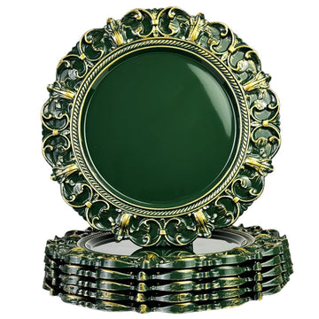 Green Charger Plates, 13 Inch Plate Chargers for Dinner Plates. Set of 6 Plastic Embossed Charger for Dinner, Party