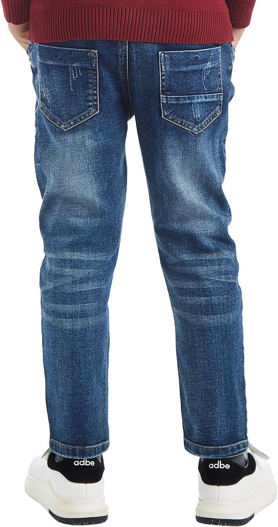 Boys' Denim Jeans, Ribbed Elastic Waist Cotton Pants for Kids