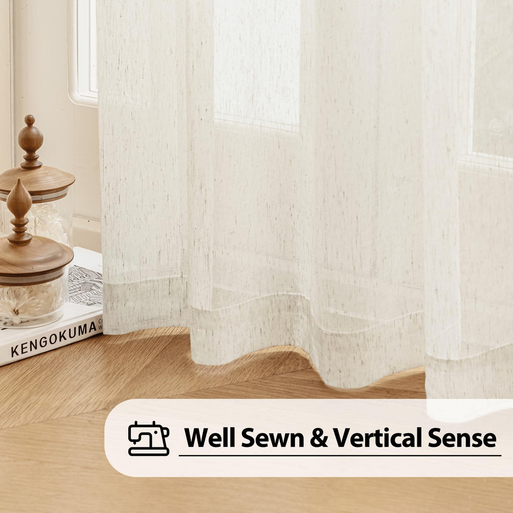 Beige Linen Sheer Curtains, 100X96 Inches, Extra Wide, 1 Panel