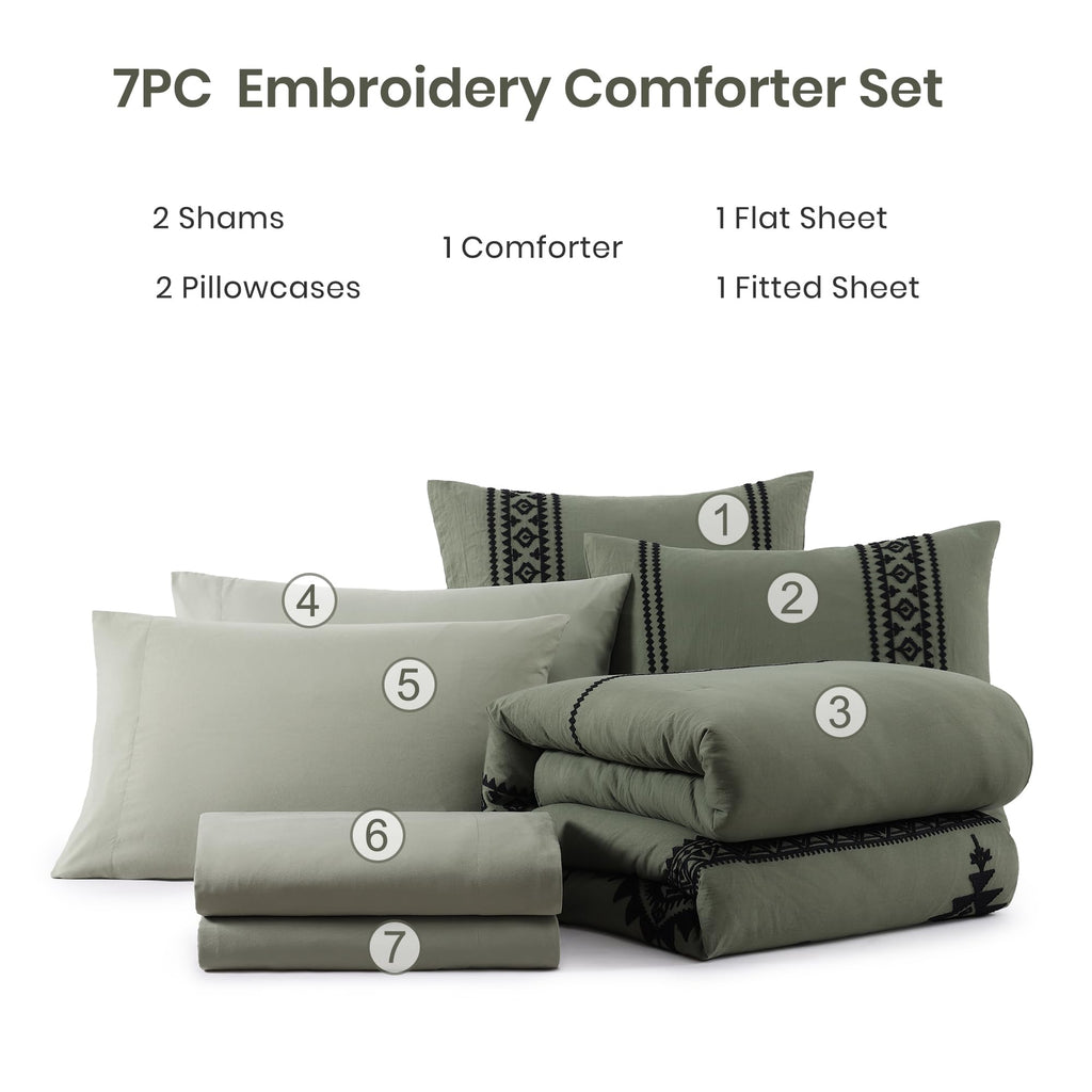 Embroidery King Size Comforter Set 7 Pieces Western Bed in a Bag