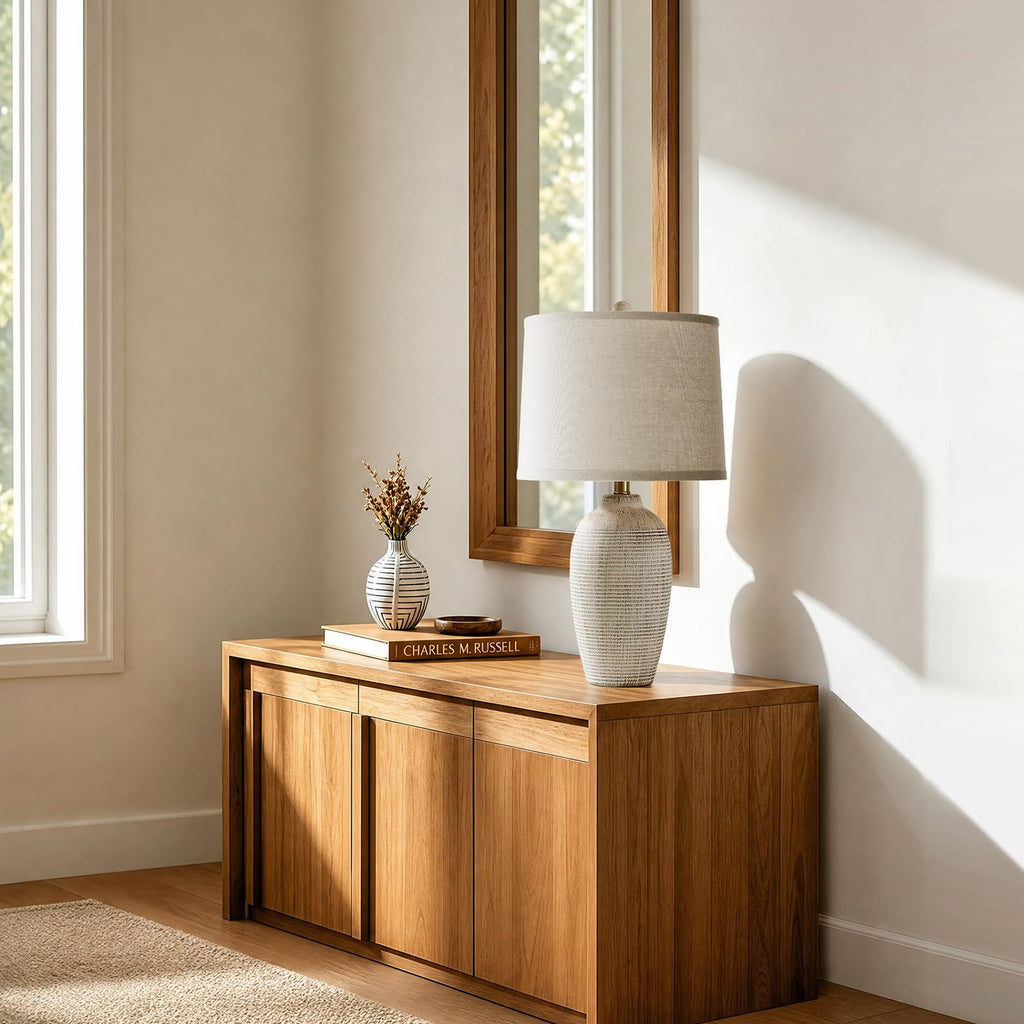 25" Vintage Ceramic Table Lamp, Ribbed Texture