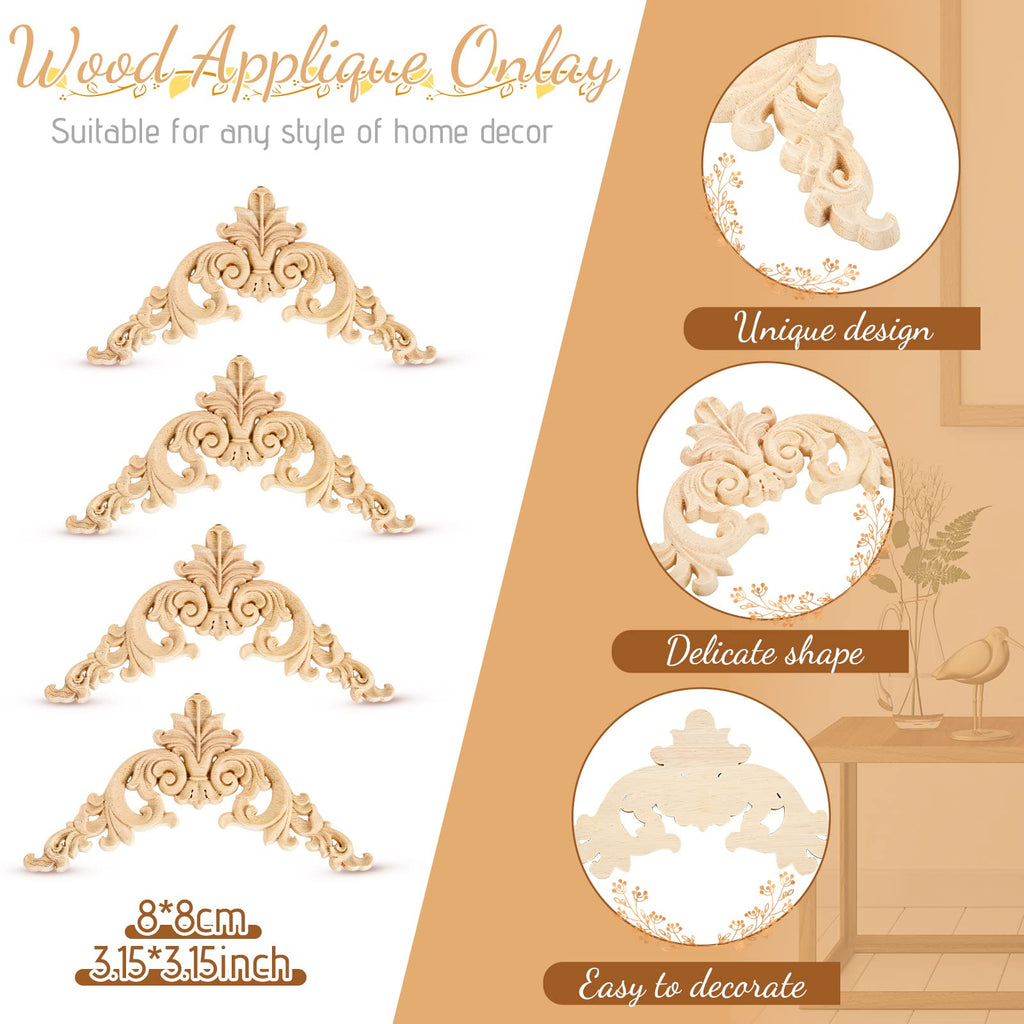 10 Pcs Wood Appliques and Onlay for Furniture, Small Size, Delicate