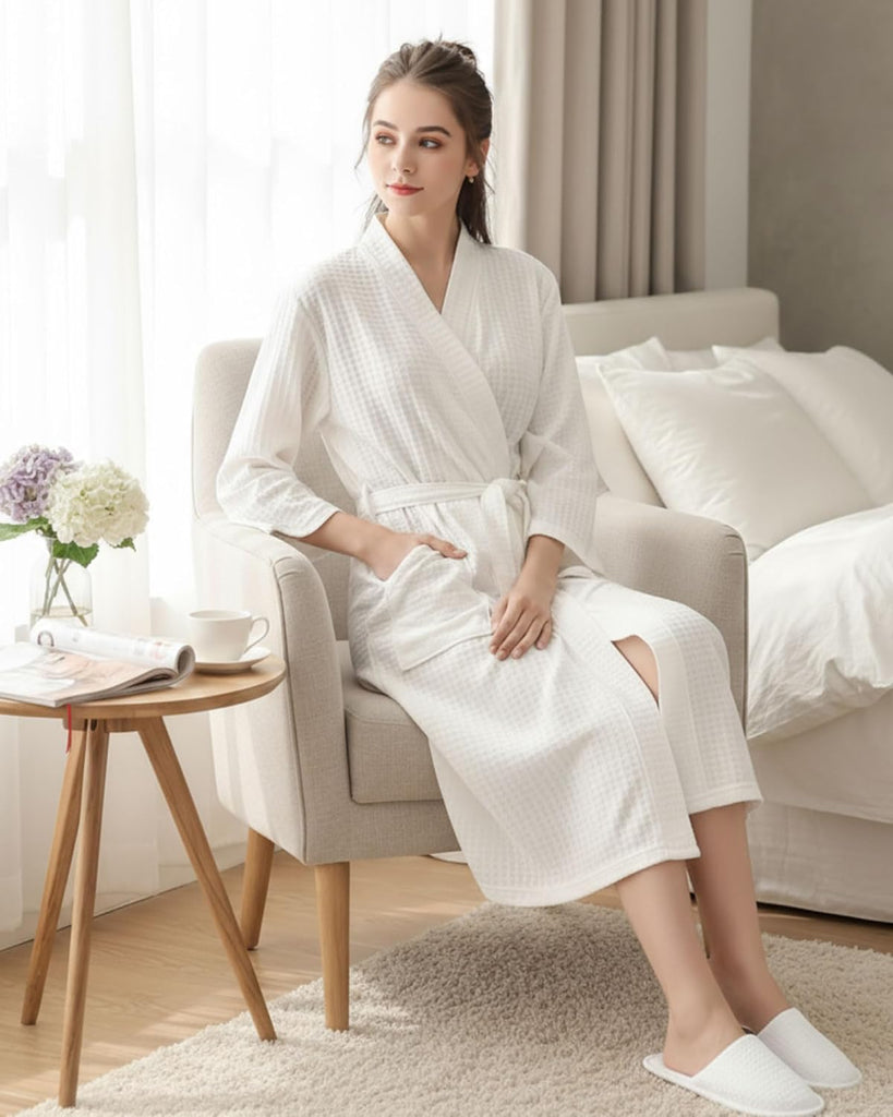 Waffle Bathrobe and Slippers Bulk Set Spa Robes Hotel Bath Lightweight Thin Commercial Soft Shower Party