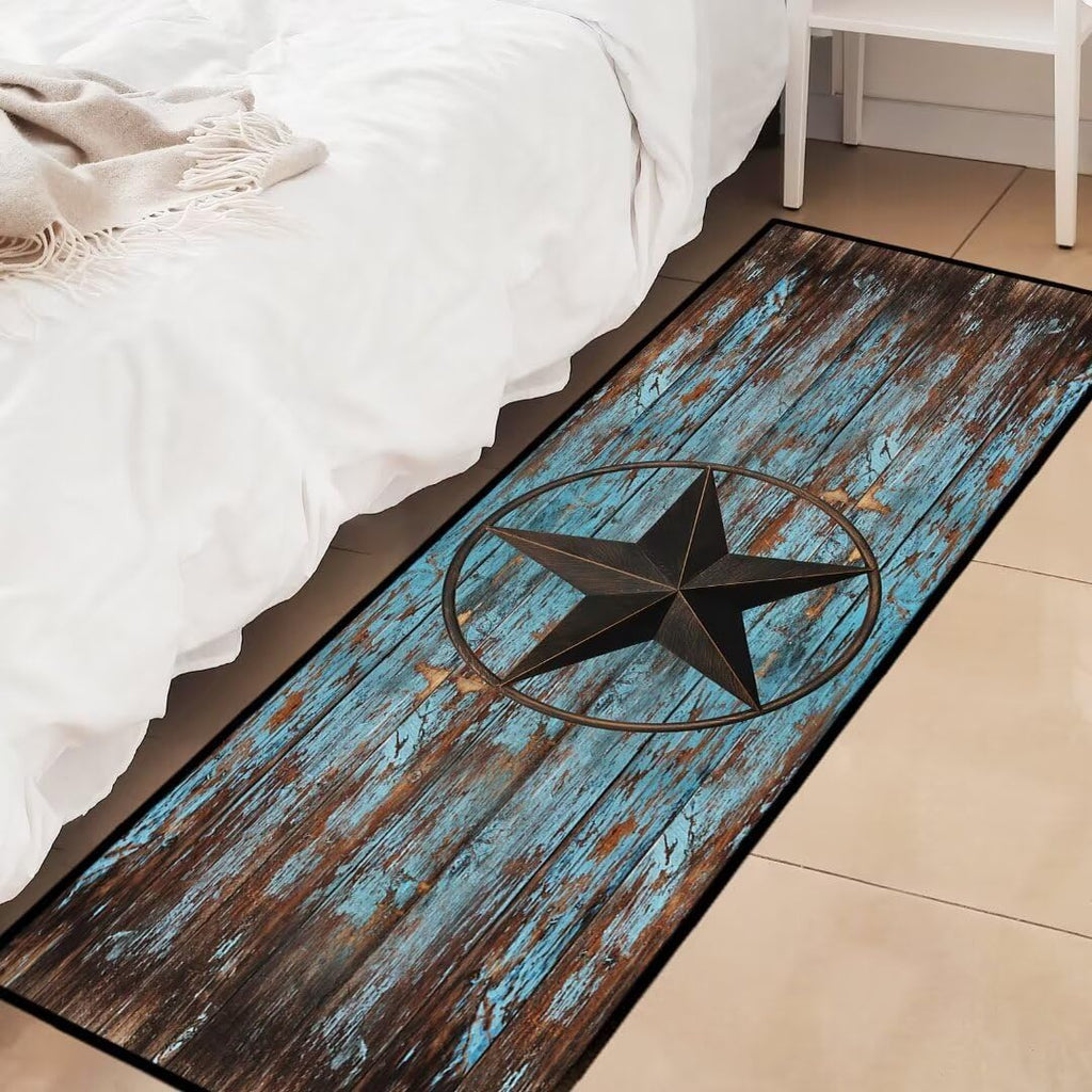 Western Hallway Runner Rug 2x6,Western Barn Texas Star on Old Wooden Plank,Rustic Throw Accent Area Rug Non Slip