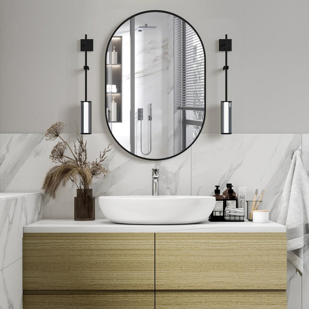 Oval Bathroom Mirror Capsule Wall Vanity Mirror, 24"x36" Pill Mirrors Wall Mounted Mirror, Large Modern Mirror