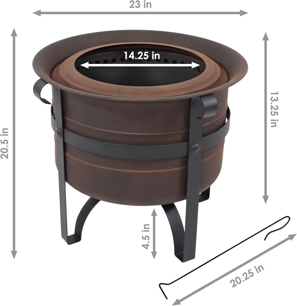 23-Inch Cauldron-Style Smokeless Wood-Burning Fire Pit with Cover and Poker