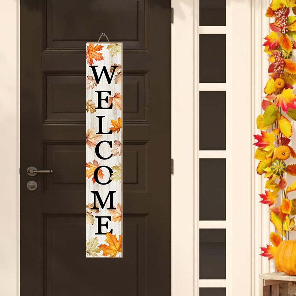 Fall Porch Sign Autumn Maple Leaf Welcome Sign Vertical Standing Sign For Front Porch Decor Farmhouse Wall Hanging