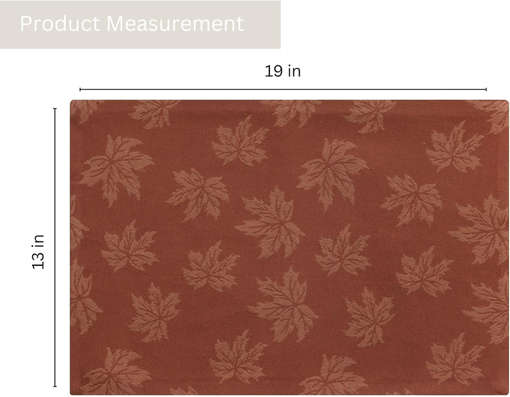 Rustic Damask Maple Leaves Fall Table Napkin (18x18 Inch Set of 6), Table Placemat (13x19 Inch Set of 4) - Jacquard