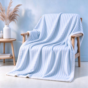 Blue White Stripe Fleece Blanket Throw 50x60 Geometric Ticking Stripes Sherpa Blanket | Farmhouse Vertical Stripes