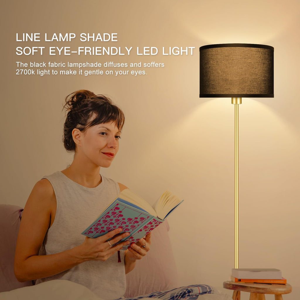 Gold Floor Lamps, Modern Bright Standing Lamp, Black Lamp Shades, Foot Switch, Simple Pole Lamps Corner Lamp, Den