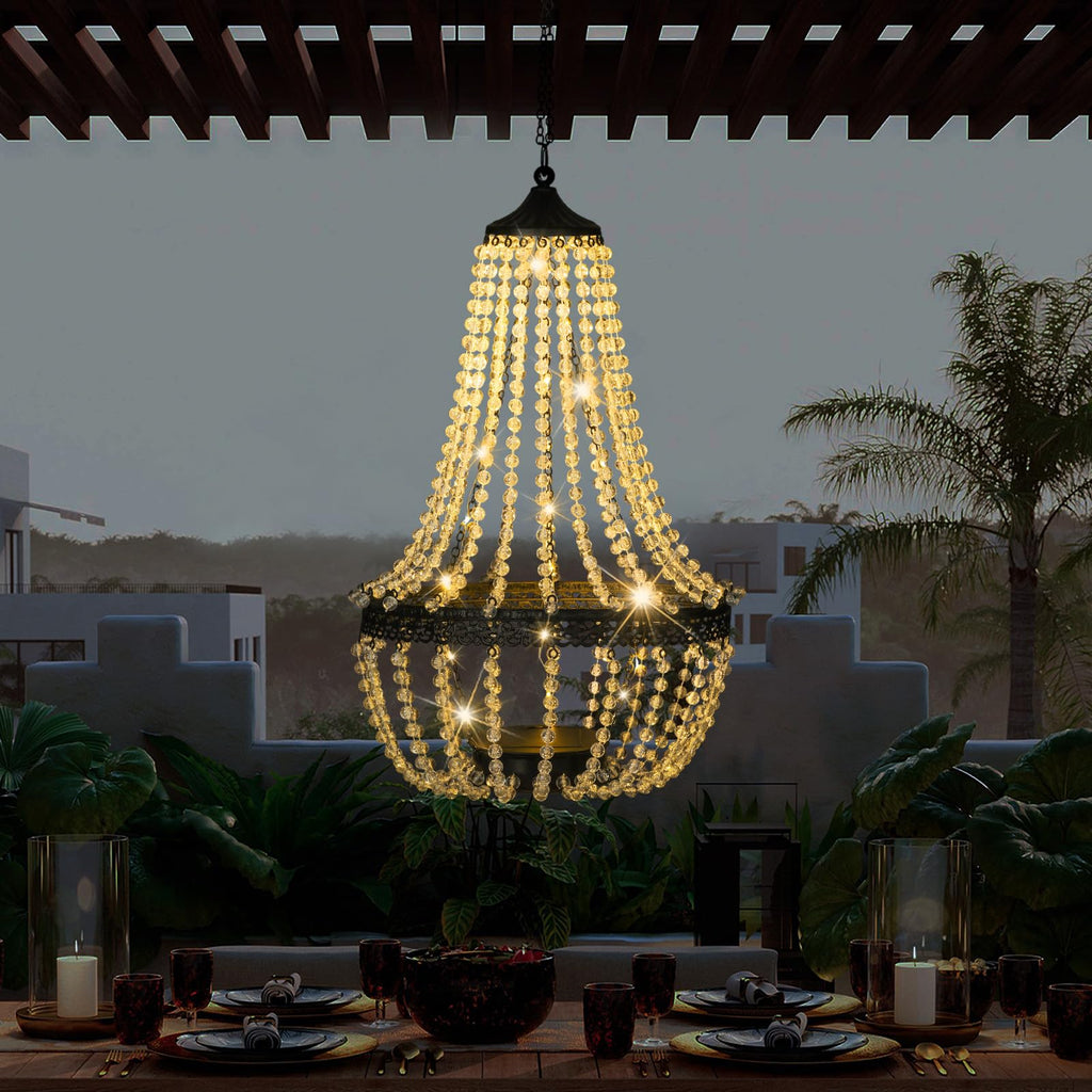 28" Hanging Solar Chandelier Outdoor Waterproof 30 LED Lantern