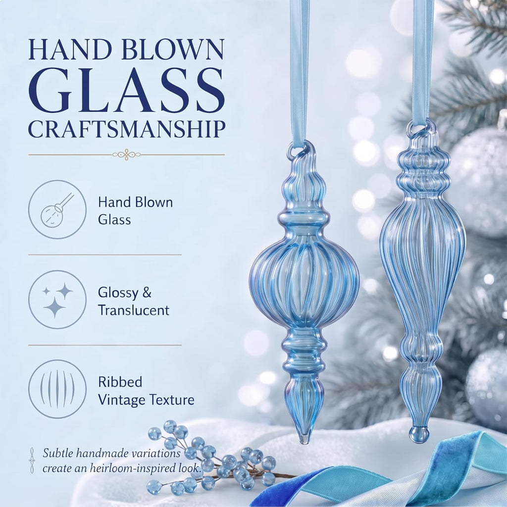 Vintage Glass Christmas Ornaments, Antique, Blue - Set of 6