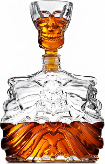 Whiskey Decanter and Shot Glass, Skull Skeleton Decanter, Halloween Decor, Skeleton Decorations, Liquor Decanter and
