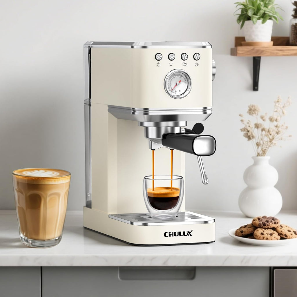 Slim Espresso Machine with Milk Frother Cappuccino, Creamy | Precise Pressure Gauge, Food-Grade Materials, 20 Bar