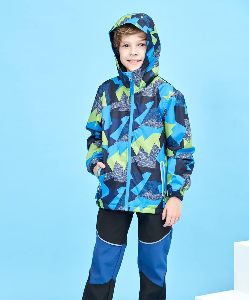 Boys Outdoor Color Block Fleece Lining Windproof Jackets with Hood