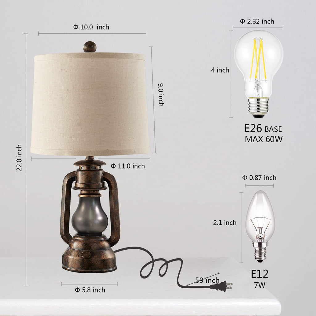 Farmhouse Lantern Table Lamps Set of 2 with USB C+A