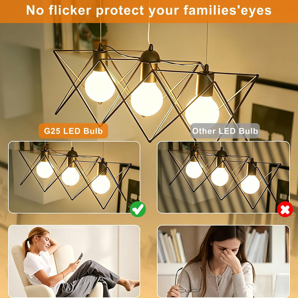Glass LED G25 Globe Light Bulbs 60W Equivalent, G25 Dimmable 2700K Warm White Round Frosted Vanity Light Bulb for