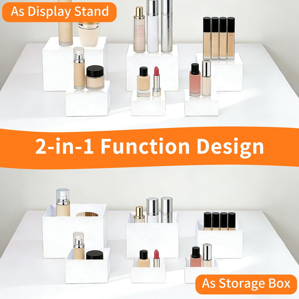 6Pcs White Acrylic Buffet Risers, Buffet Table Risers and Stands, Food Risers Display Shelf for Party Catering