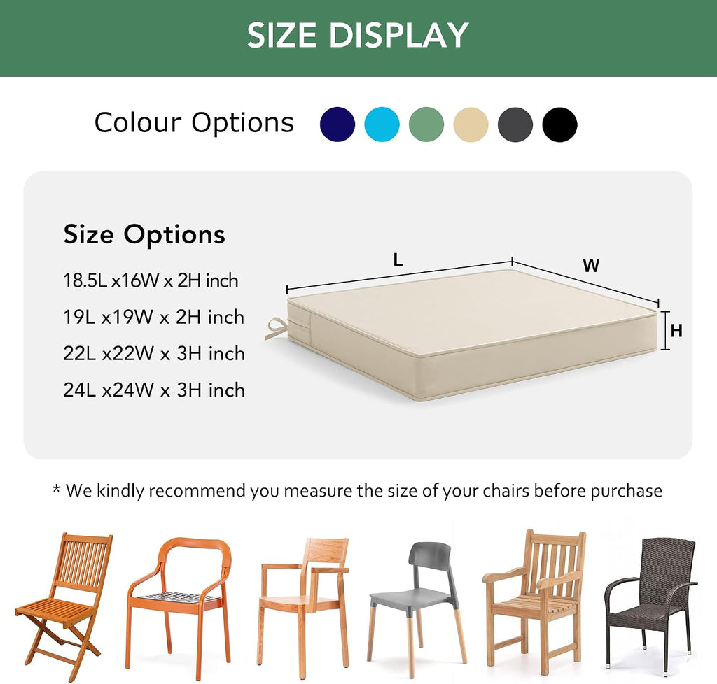 Outdoor Chair Cushions Set of 4: Waterproof & Fade Resistant Seat Cushion Furniture - 18.5 x 16 x 2 Inch Chair Pads