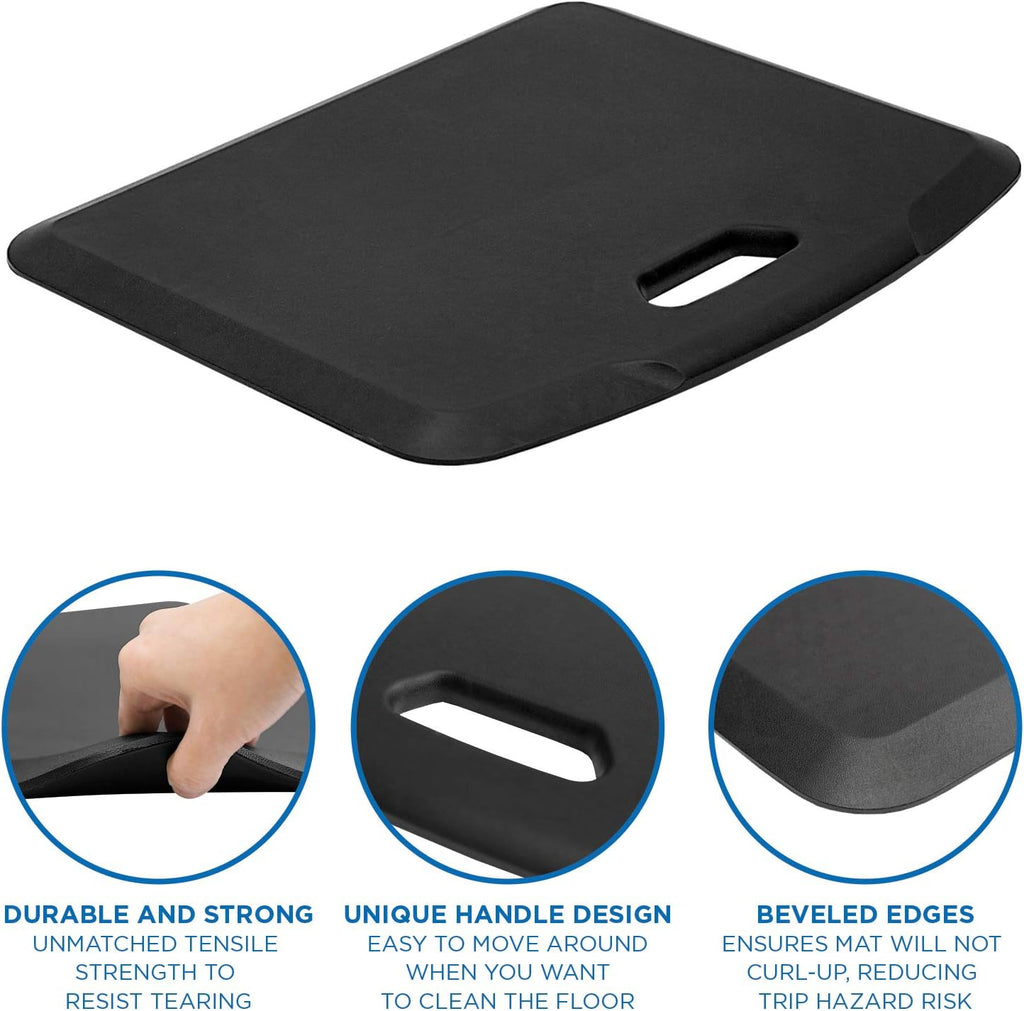 Anti Fatigue Floor Mat, 18x22, Black | Anti-slip, washable rubberized gel foam mat for standing desks, kitchens &