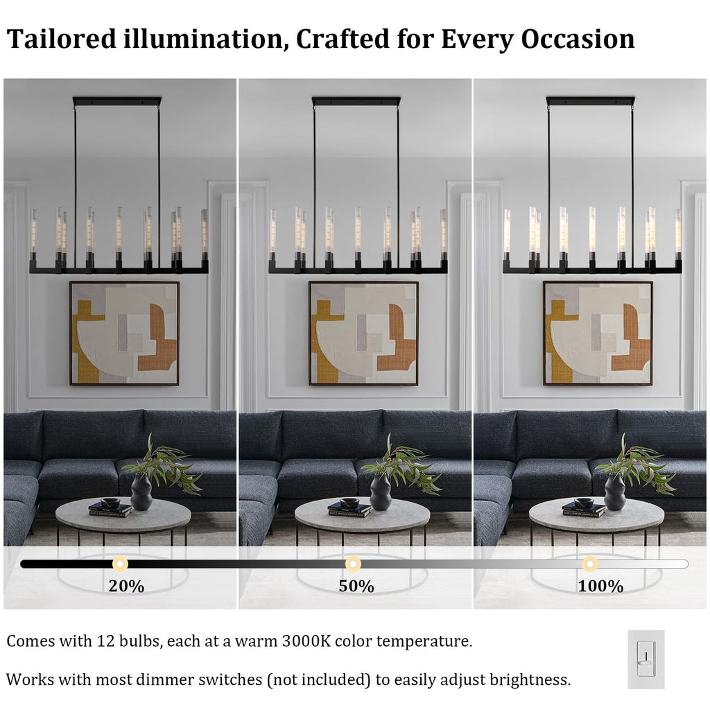 Black Farmhouse Dining Room Chandelier,Modern Linear Rectangle Chandelier