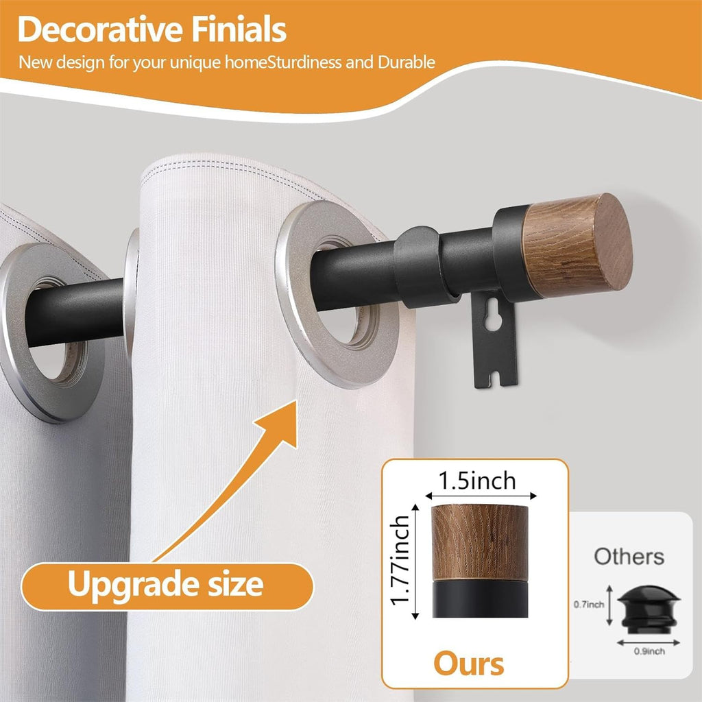 Wood Curtain Rods for Windows 48 to 84 Inches(4-7ft),1 inch Adjustable Window Curtain Rods with Imitation Wood Grain