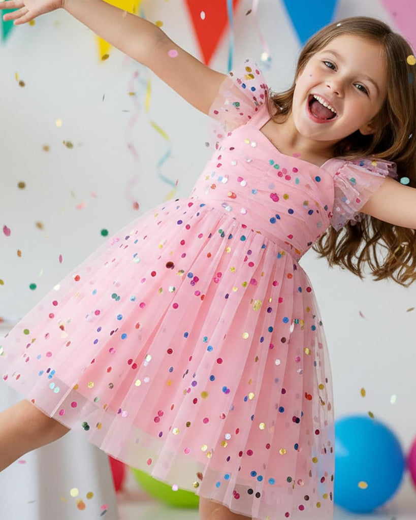Toddler Girls Birthday Dress Floral Tulle Tutu Princess Pageant Party Dresses Summer Sleeveless Smocked Sundress 1